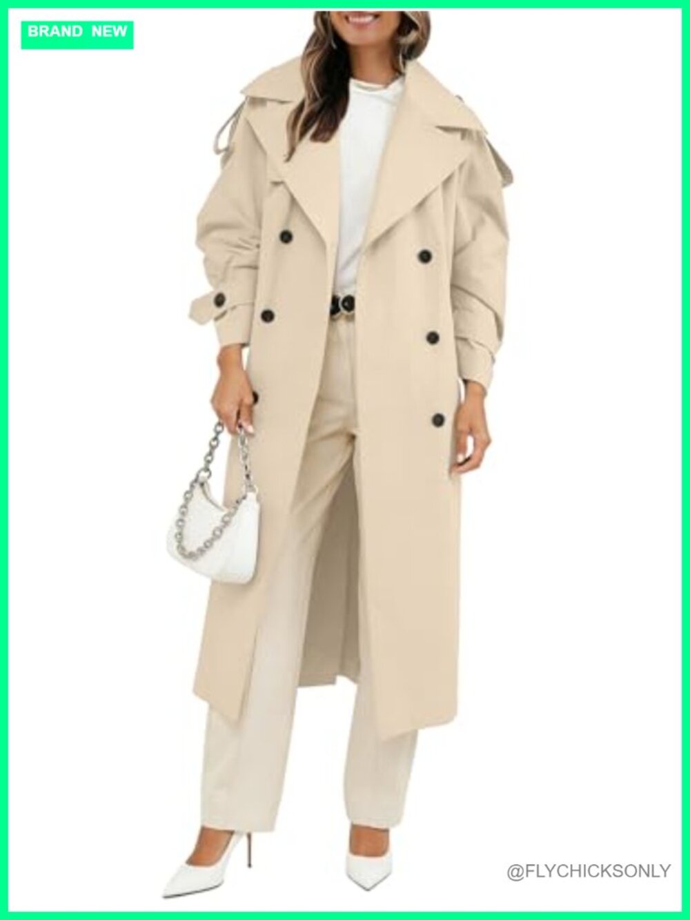 Oversized Double Breasted Long Trench Coat with Belt Lapel